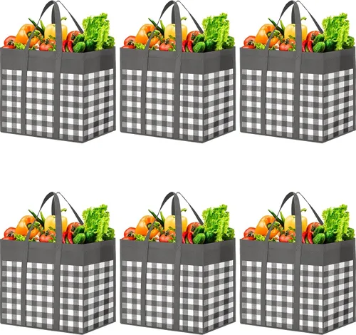 Vista 12 de WOWBOX Bolsas de comestibles reutilizables, paquete de 4, bolsas de compras plegables reutilizables a granel con asas reforzadas, bolsas