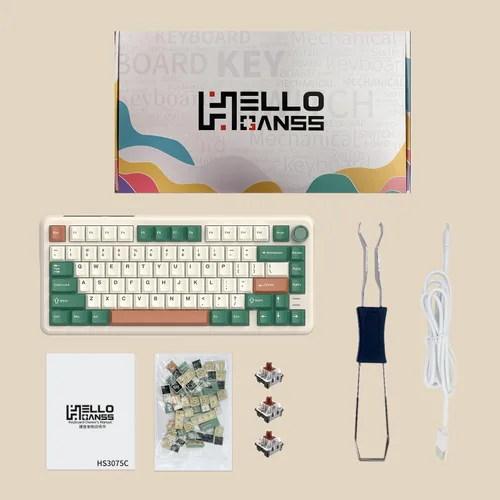 Vista 7 de 75% Teclado mecánico retro verde con cable intercambiable en caliente con perilla de metal Junta de montaje RGB retroiluminado programable y luz