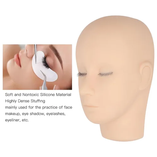 Vista 2 de Cabeza de maniquí de pestañas, cabeza de maniquí de extensión de pestañas, cabeza de práctica de goma de maquillaje de 3 capas, cabeza de muñeca