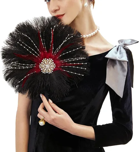 Vista 10 de BABEYOND Bouquet de novia vintage con plumas de avestruz de los años 1920, abanico de plumas de avestruz con cristal, ramo de novia de los años 20