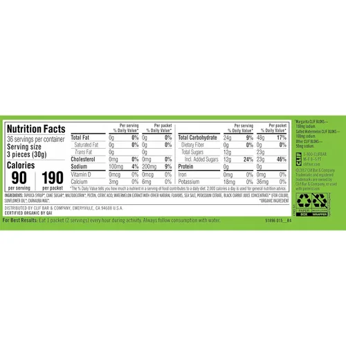 Vista 12 de CLIF BLOKS - Sabor sandía salada con 2X sodio - Masticables energéticos - Sin OGM - A base de plantas - Combustible rápido para ciclismo y correr