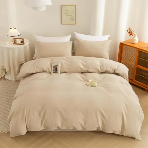 Vista 9 de ECOCOTT Funda de edredón tamaño Queen, 100 % algodón lavado, 1 funda de edredón con cremallera y 2 fundas de almohada, ultra suave y de fácil Beige