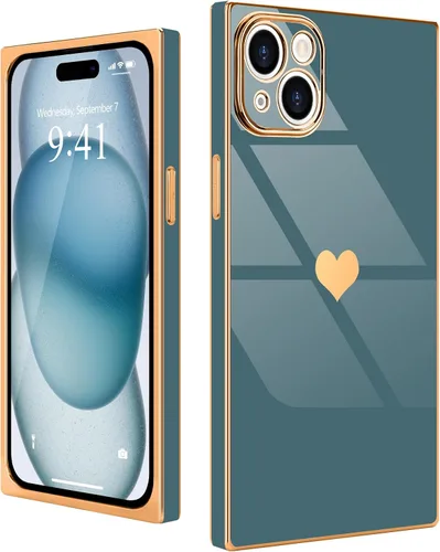 Vista 55 de Compatible con iPhone 12 Funda Rectangular Bonita Chapado Dorado Lujo Corazón de Amor Funda de Teléfono para Mujeres Niñas A Prueba de Golpes