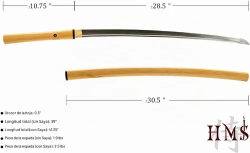 Vista 4 de 1095 arcilla templada Shirasaya Katana, hoja de espiga completa forjada a