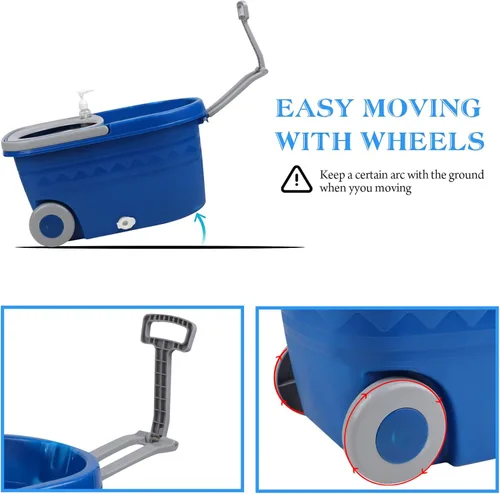 Vista 6 de Juego de trapeador y cubo con escurridor de 25 cuartos de galón, acero inoxidable Deluxe 360 Spinning Mop Bucket Sistema de limpieza del suelo con 3