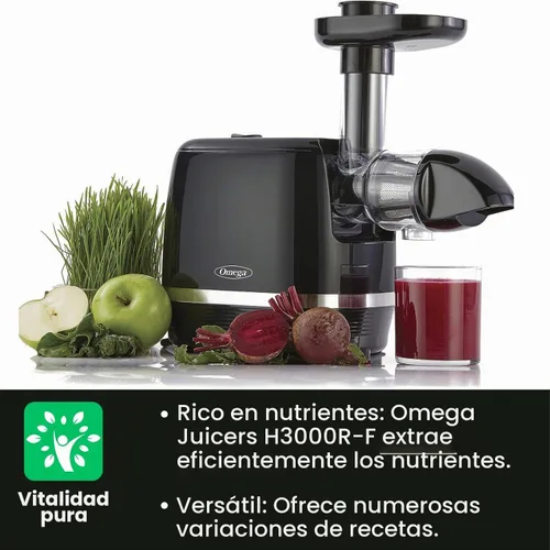 Vista 3 de Omega Exprimidor H3000R Extractor de masticación lenta, 150 vatios, color negro