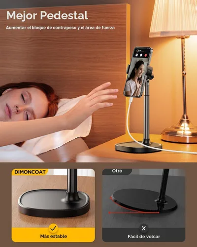 Vista 6 de DIMONCOAT Soporte de teléfono para escritorio, soporte de teléfono ajustable en ángulo y altura para escritorio, soporte universal de aleación