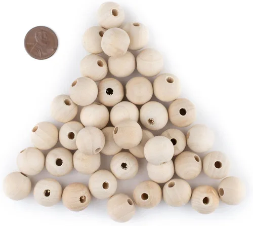 Vista 2 de TheBeadChest - Cuentas de madera natural sin terminar (0.394 in, juego de 60)