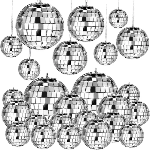 Vista 7 de MTLEE 20 piezas de decoración de bolas de discoteca de varios tamaños, decoración de fiesta, adornos de bola de discoteca, mini grandes para colgar