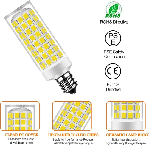 Vista 2 de Bombilla LED E11 de 5 W, equivalente a 50 W, luces halógenas de repuesto, mini base de candelabro AC110-130V, sustituye a 75t4q/ev/mc T4/T3 JD e11