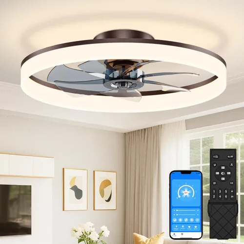Vista 15 de VOLISUN Ventiladores de techo pequeños de 13 pulgadas con luces y control remoto, ventiladores de techo de perfil bajo con luz, luz de techo LED