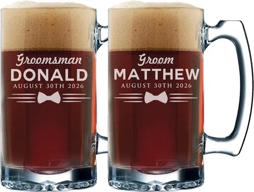Vista 6 de Conjuntos personalizados de tazas de cerveza padrinos de boda, estilo uniforme de 12 oz (1)