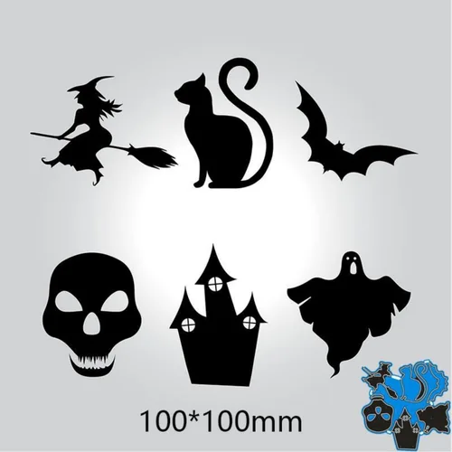 Vista 3 de Troqueles de metal para Halloween con diseño de gato y bruja para hacer tarjetas, plantillas de corte para álbumes de recortes, álbum de fotos