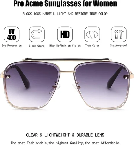 Vista 5 de Pro Acme Navigator Gafas de sol para hombres y mujeres piloto cuadrado doble puente metal Sunnies con lentes mejoradas