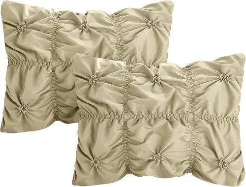 Vista 4 de Chic Home Juego de edredón de color gris topo, tamaño King (6 piezas), Halpert - Ropa de cama de microfibra plisada con diseño de pintuck, fundas