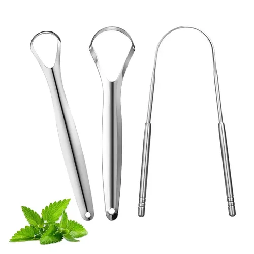 Vista 8 de Paquete de 2 raspadores de lengua, limpiadores de lengua de acero inoxidable, raspador de lengua para adultos, reduce el mal aliento y el aliento