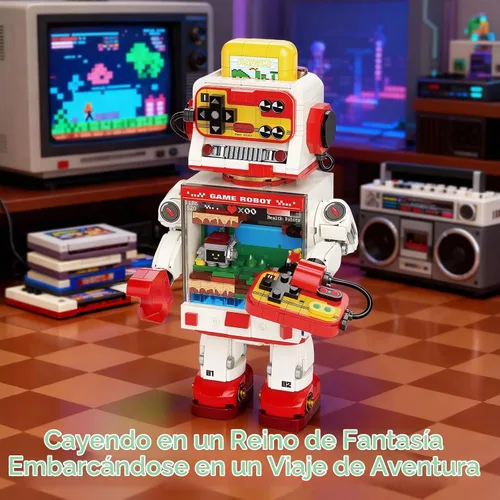 Vista 2 de Fantastic Idea Game Robot Juego de bloques de construcción, juguetes de construcción de consola de juegos retro, colección y exhibición