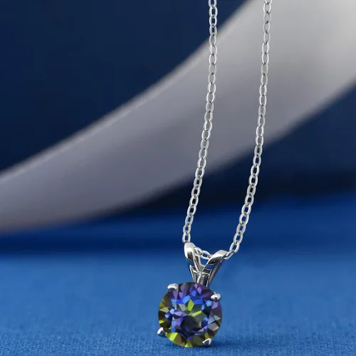 Vista 137 de Gem Stone King Collar con colgante solitario de plata de ley 925 de 0.236 in con piedra natal redonda Collar de 4 puntas para mujer Con cadena