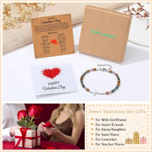 Vista 6 de TONY & SANDY Pulsera de cruz cristiana para mujer, regalo de San Valentín para ella, regalo de confirmación de bautismo, Pascua, regalo único