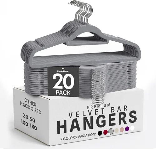 Vista 15 de Utopia Home Perchas de terciopelo de alta calidad, paquete de 20 – Percha antideslizante con barra de amarre – Perchas negras con gancho giratorio