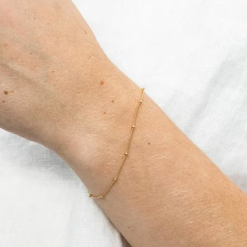 Vista 5 de Pulsera delicada para mujer, chapada en oro de 14 quilates, plata de ley, bonita pulsera satélite con cuentas de cadena en capas con dije de moneda