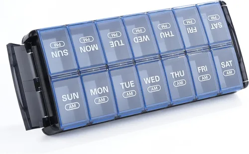 Vista 9 de Sukuos - Organizador semanal de pastillas de 7 días y 2 veces al día, pastillero diario de llenado rápido (AM PM), pastilleros extra grandes