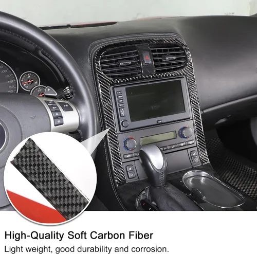 Vista 2 de PIUGILH Panel de control central de coche, fibra de carbono suave, marco de panel antiarañazos, cubierta decorativa para Corvette C6 2005-2013
