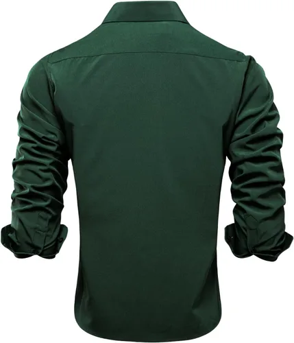 Vista 3 de Hi-Tie Camisas de vestir para hombre de 4 vías con estiramiento, camisas de vestir de manga larga con botones, sin arrugas, camisas de vestir