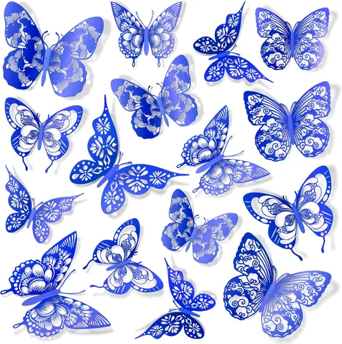 Vista 12 de Amaonm - Decoración de pared de mariposa 3D, 60 unidades, 5 estilos, 3 tamaños, mariposas, removibles, para bricolaje, huecas, de PVC, para niños
