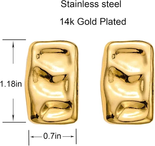 Vista 3 de Aretes rectangulares dorados gruesos para mujer, delicados y gruesos, aretes geométricos minimalistas para mujeres y niñas