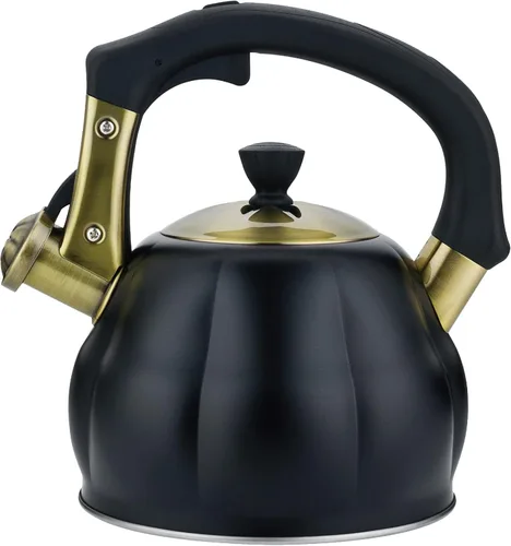 Vista 9 de Hervidor de té de acero inoxidable para estufa con mango ergonómico a prueba de calor y silbato de 2.5 cuartos