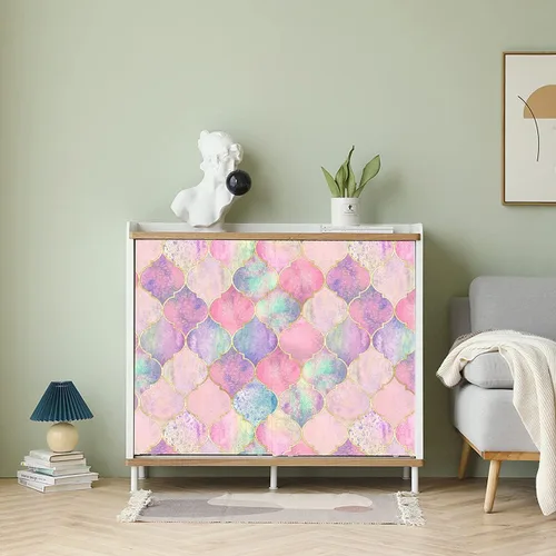 Vista 5 de Blooming Wall DPY40 - Papel tapiz de enrejado multicolor rosa autoadhesivo extraíble para decoración de pared
