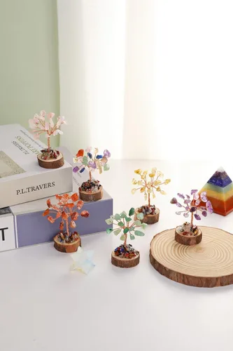 Vista 2 de Jovivi Juego de árbol de cristal de chakras de 12 piezas, árbol de la vida Base de madera