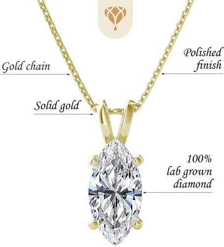 Vista 3 de The Diamond Deal . Collar con colgante solitario de diamante cultivado en laboratorio de 25 a 1.00 quilates para mujeres y niñas Oro amarillo