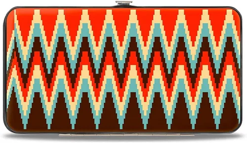 Vista 2 de Billetera con bisagras con cierre de hebilla - Jagged Zig Zag MarrónAquaCremaRojo