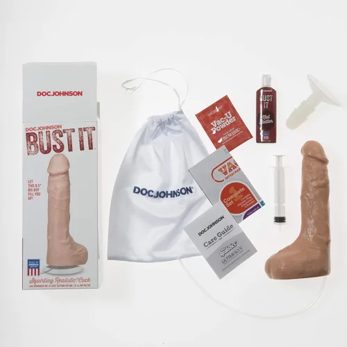 Vista 3 de Doc Johnson Bust It - Consolador realista FIRMSKYN con ventosa extraíble Vac-U-Lock - Compatible con máquina F y arnés - Solo para adultos, vainilla