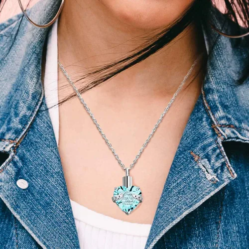 Vista 6 de XIUDA Collar de urna de cristal con piedra natal, colgante de recuerdo conmemorativo, soporte de ceniza, joyería de cremación para cenizas