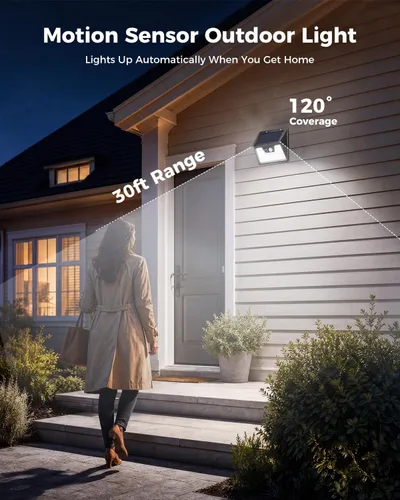 Vista 5 de Peasur Luces Solares para Exteriores con Sensor de Movimiento, 140 LED Luz Solar Alimentada por Energía Solar para Cerca Impermeable, 3 Modos