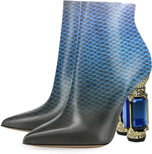Vista 90 de FSJ Botas de tacón alto con punta puntiaguda para mujer, con tacón alto, con cremallera lateral brillante, estilo casual, para uso diario, zapatos