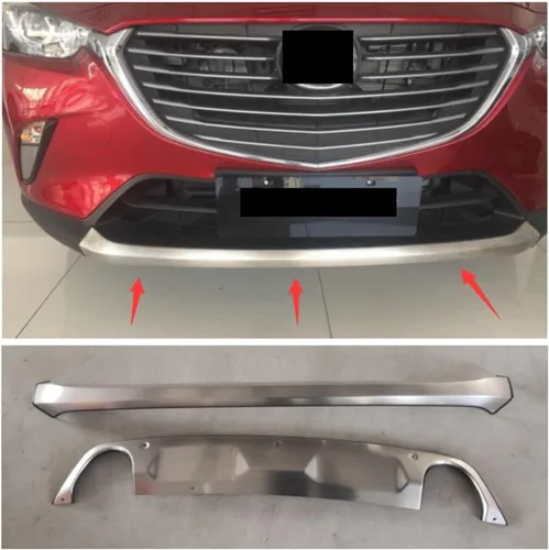Vista 2 de Compatible con Mazda CX-3 CX3 2015 2016 2017 2018 2019 acero inoxidable parachoques delantero trasero cubierta protectora de placa protectora