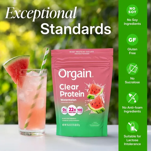 Vista 5 de Orgain Clear Whey Isolate 0.78 oz Proteína en polvo, sandía, 18 porciones