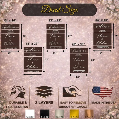 Vista 5 de Calcomanía con texto en inglés "Welcome to Our Wedding Mirror" – Soon to Be Mr & Mrs - Calcomanía de espejo personalizable – Just Married