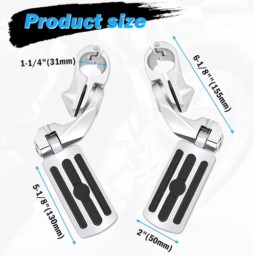 Vista 4 de Estriberas de Carretera para Motocicleta de 1.25", Estriberas Ajustables en Ángulo de Repuesto para Harley Davidson Touring, Road Glide, Street