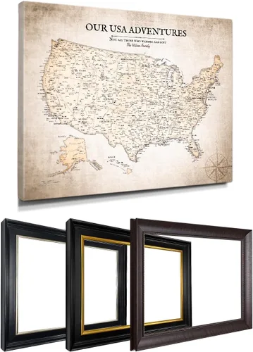 Vista 87 de IPIC - Lienzo con mapas de EE. UU. para decoración de pared, mapa con pin de empuje para marcar viajes, mapa de viaje impreso de EE. UU.