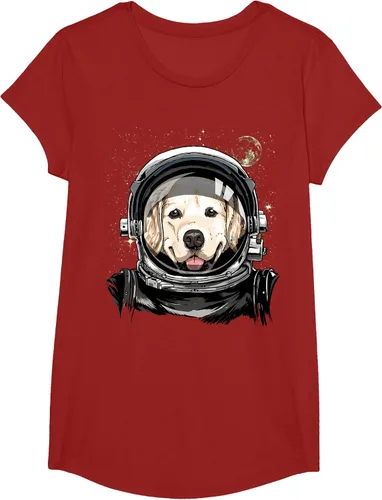 Vista 83 de Camiseta para amantes de los perros de los astronautas del espacio exterior Golden Retriever Lover, Negro