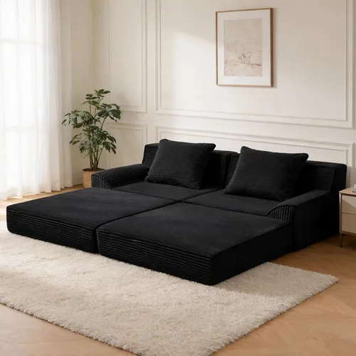 Vista 8 de Sofá cama convertible de 79 pulgadas, pana sin hueso con espuma viscoelástica, color beige