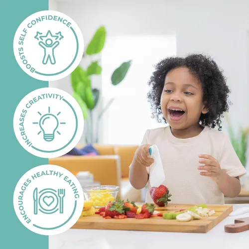 Vista 2 de TOVLA JR. Juego de regalo de corte para niños: 3 cuchillos de cocina seguros para niños, tabla de cortar plegable y 2 picadores aptos para niños.