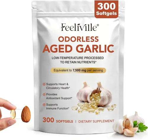 Vista 6 de Cápsulas de extracto de ajo envejecido, 7500 mg cápsulas de ajo inodoro, 300 cápsulas blandas – apoyo cardíaco e inmunológico, antioxidante