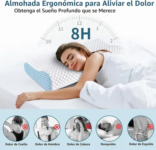 Vista 2 de Almohada Cervical para el Cuello para Alivio del Dolor - Almohadas Ergonómicas de Espuma Viscoelástica con Contorno, Almohada Refrescante