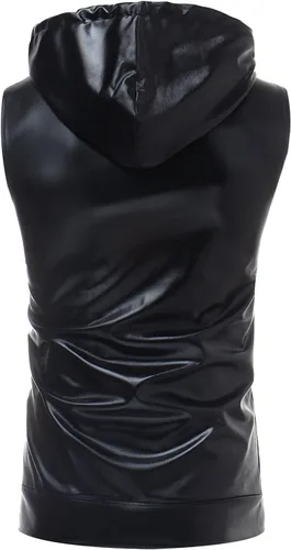Vista 2 de ZEROYAA Chaleco hipster metálico con cremallera para hombre, sin mangas, con bolsillo canguro, Metálico